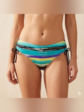 Zuma Beach Abstract Stripe Blue Black Side Tie Bikini Swimsuit Bottoms Size 14
